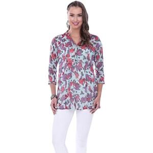 Parsley & Sage Semi-Sheer Lagenlook Tunic Top Sz XL Blue Floral Crinkle Romantic